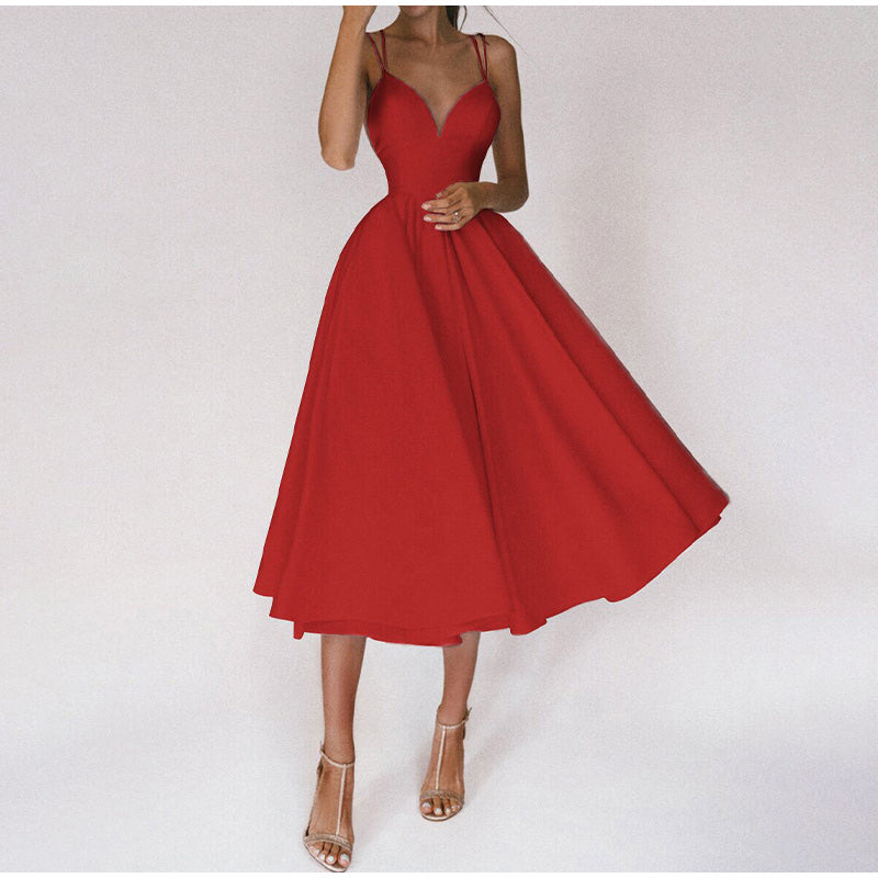 Evelyn Women's Midi Dress | Elegant V-Neck Formal Cocktail Dress 0