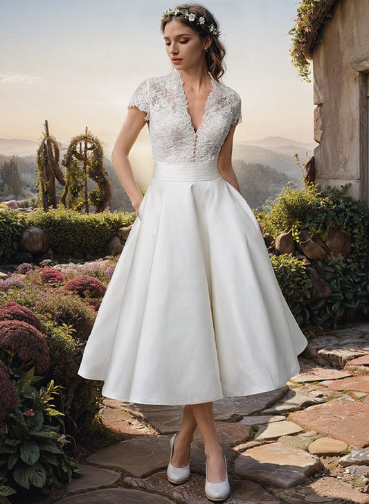 Evelyn Women's Midi Dress | Lace Bodice, Elegant A-Line Cocktail Dress 0