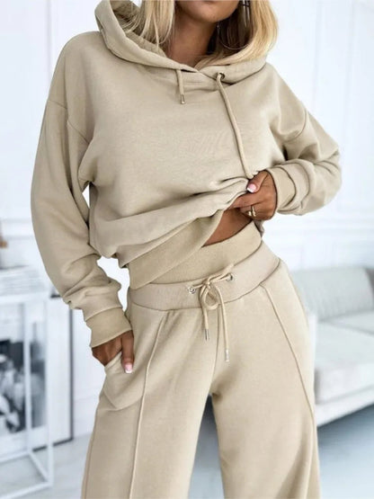 Evelyn Women's Pants Set | Cozy Hooded Top & Wide Leg Trousers 0