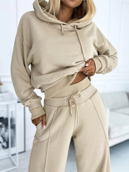 Evelyn Women's Pants Set | Cozy Hooded Top & Wide Leg Trousers 2