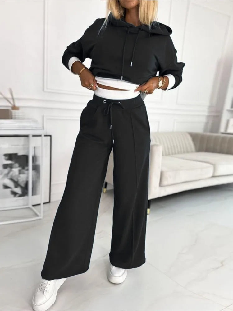 Evelyn Women's Pants Set | Cozy Hooded Top & Wide Leg Trousers 3