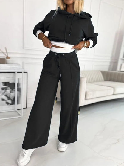 Evelyn Women's Pants Set | Cozy Hooded Top & Wide Leg Trousers 3