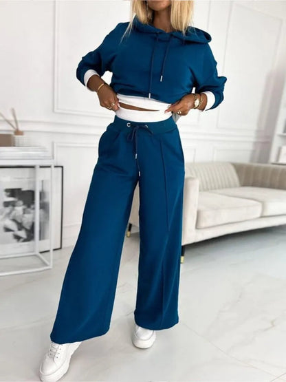 Evelyn Women's Pants Set | Cozy Hooded Top & Wide Leg Trousers 4