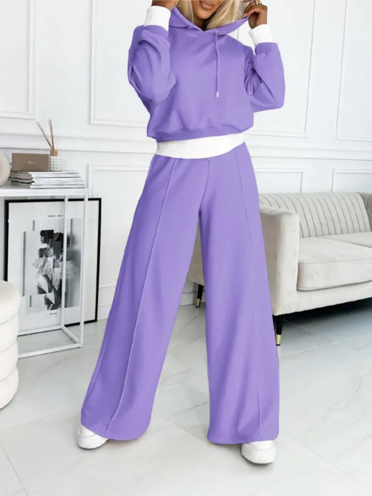 Evelyn Women's Pants Set | Cozy Hooded Top & Wide Leg Trousers 5