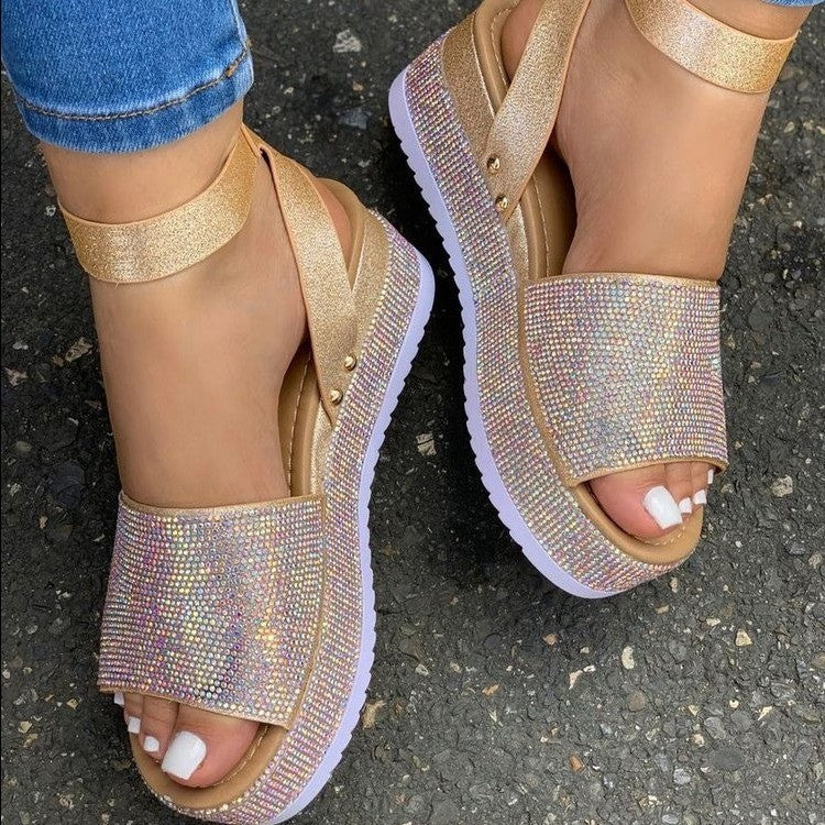 Evelyn Women's Platform Sandals | Rhinestone Straps, Casual Style 1