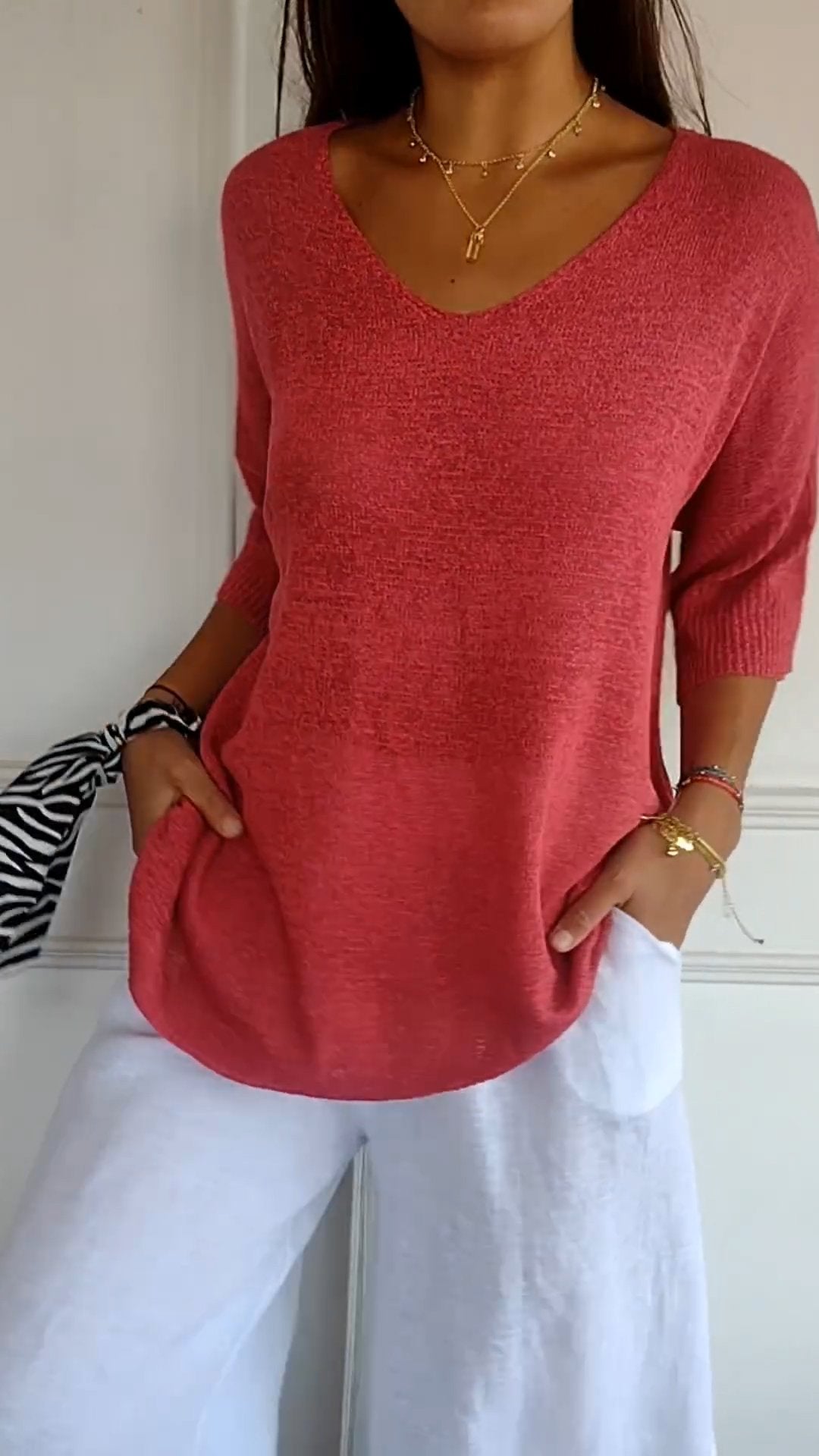 Evelyn Women's Pullover Top | Relaxed Fit V-Neck, Casual Style 0