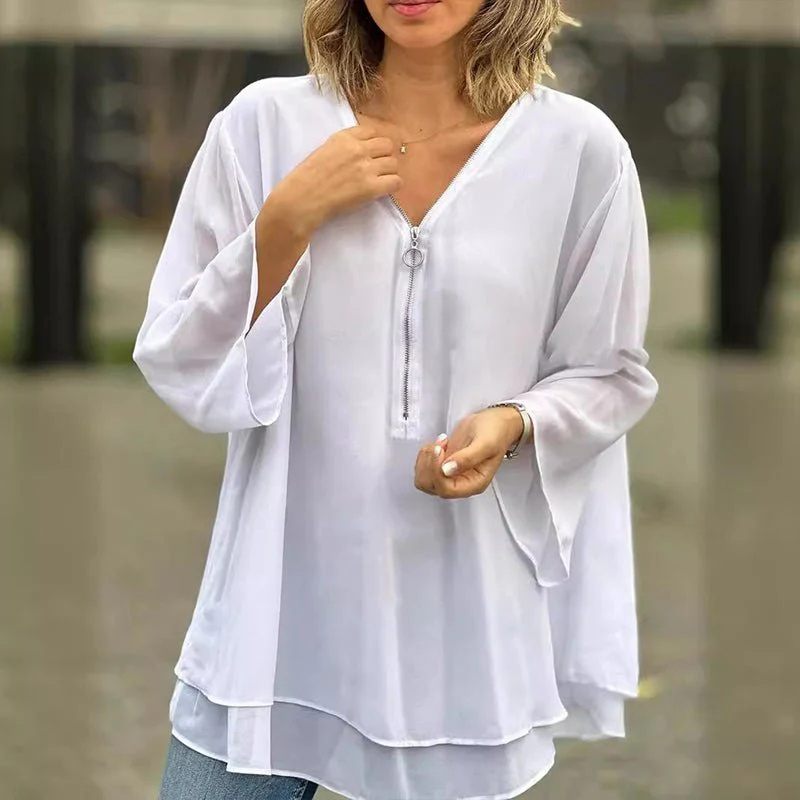 Evelyn Women's Top | Stylish V-Neck Half Zip Design for Going Out 1