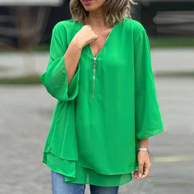 Evelyn Women's Top | Stylish V-Neck Half Zip Design for Going Out 2