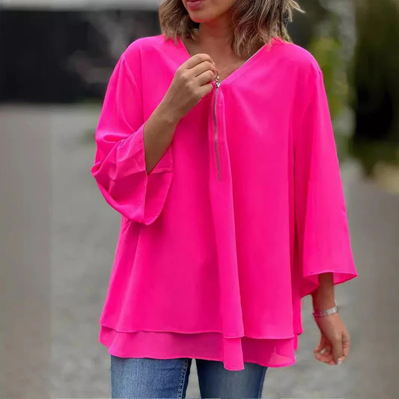 Evelyn Women's Top | Stylish V-Neck Half Zip Design for Going Out 3