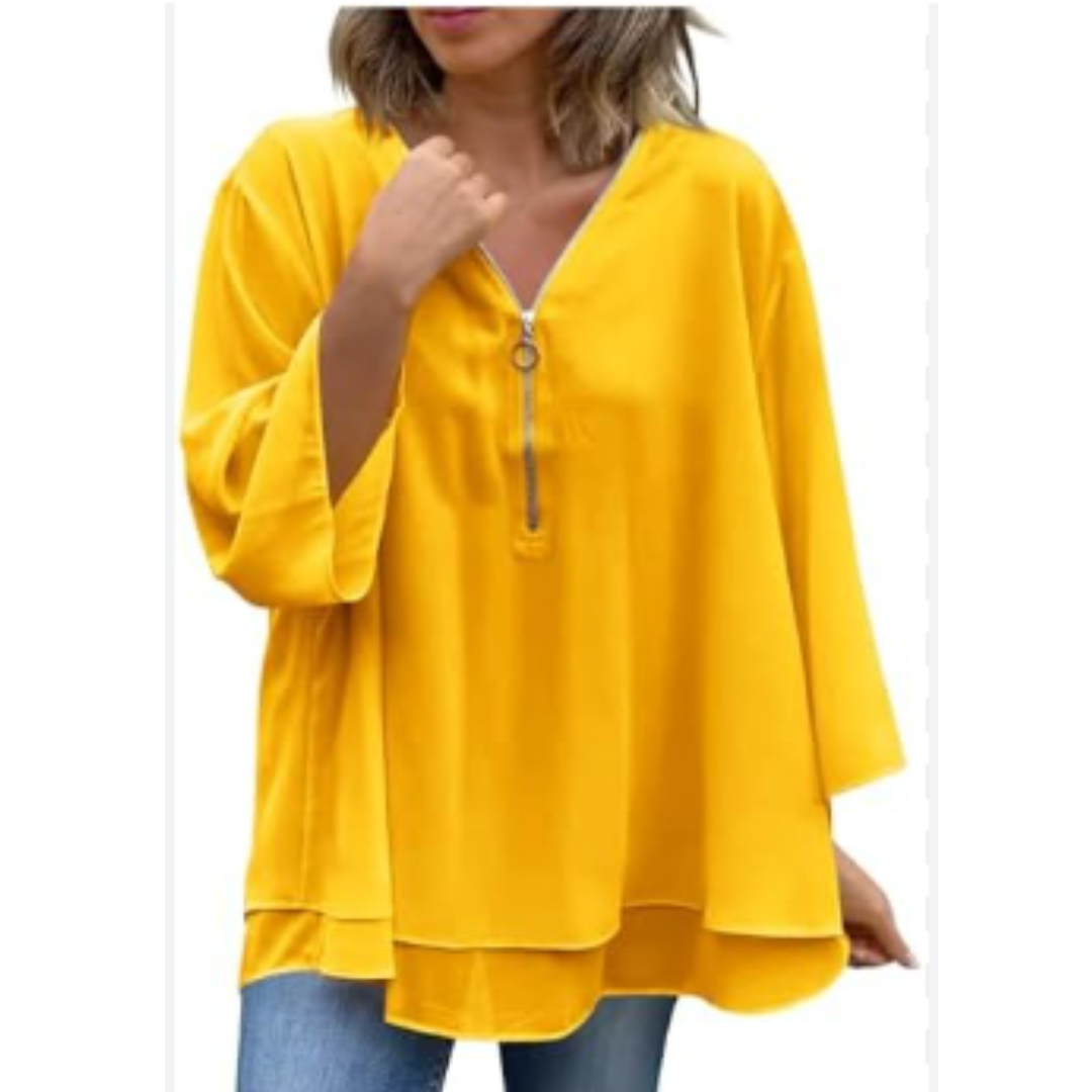 Evelyn Women's Top | Stylish V-Neck Half Zip Design for Going Out 4