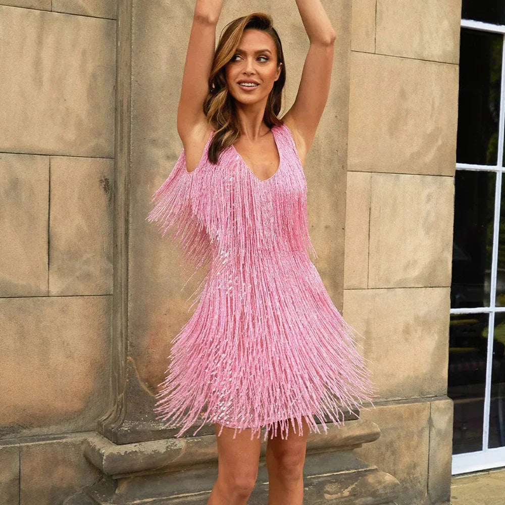 Faye Women's Cocktail Dress | Fringe Feathers, Elegant 5