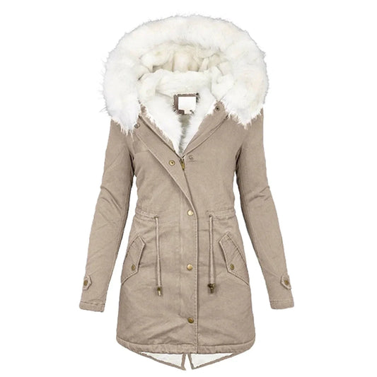 Faye Women's Winter Coat | Hooded Mid-Length, Adjustable Waist 1