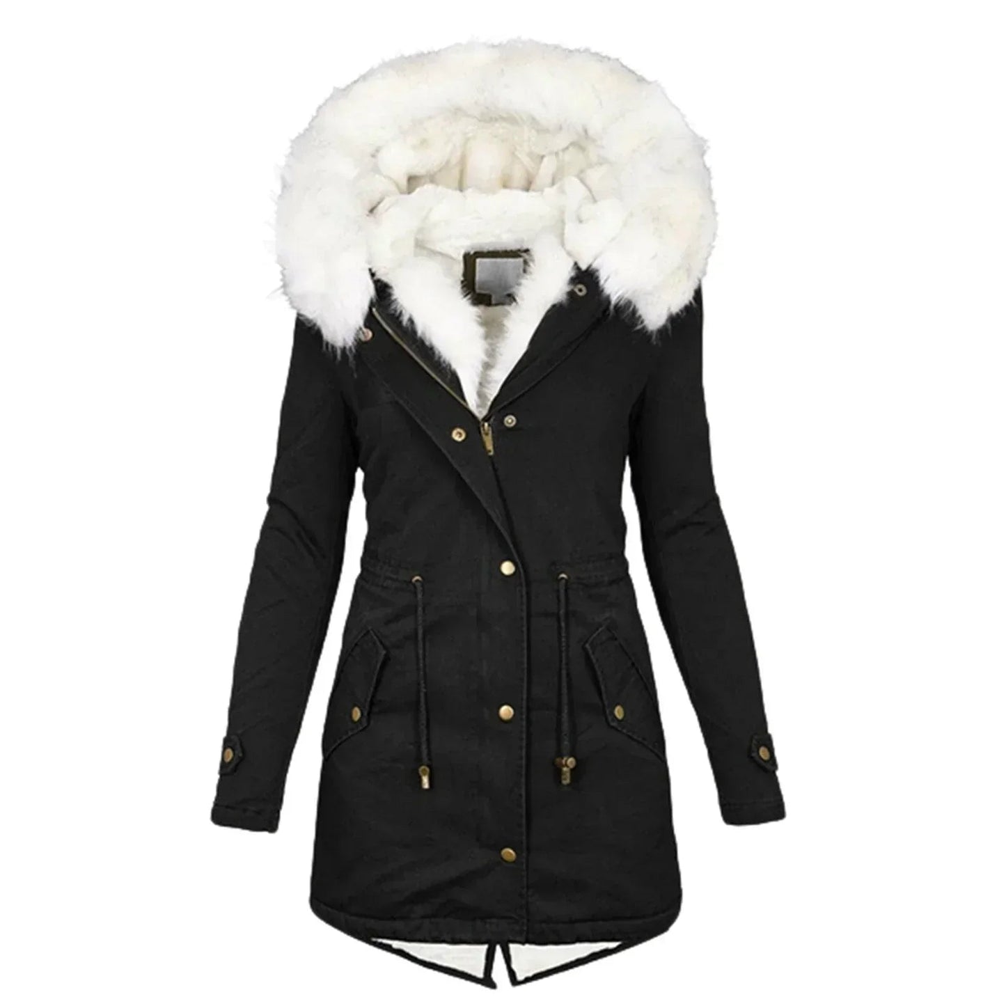 Faye Women's Winter Coat | Hooded Mid-Length, Adjustable Waist 4
