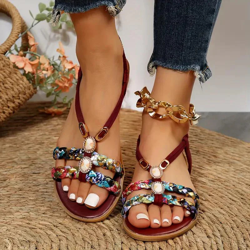 Fina Women's Flat Sandals | Beaded Slingback Design 0