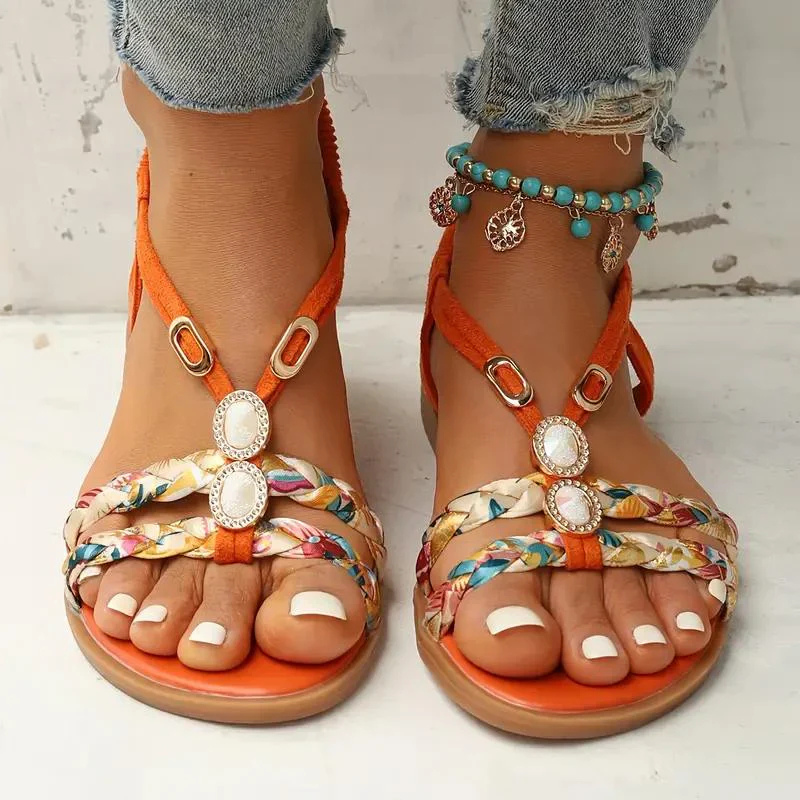 Fina Women's Flat Sandals | Beaded Slingback Design 4