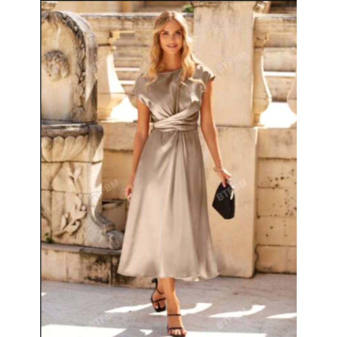 Fina Women's Midi Dress | Elegant Wrap Design, Short Sleeve 0