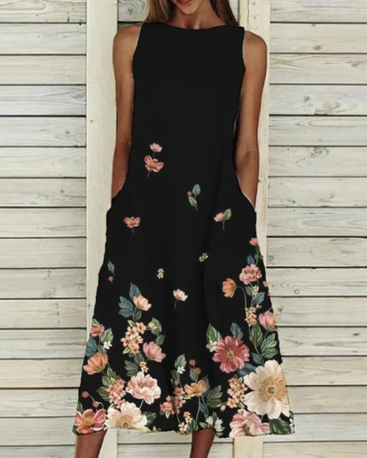 Fina Women's Midi Dress | Floral Pattern, Relaxed Fit Summer Dress 1