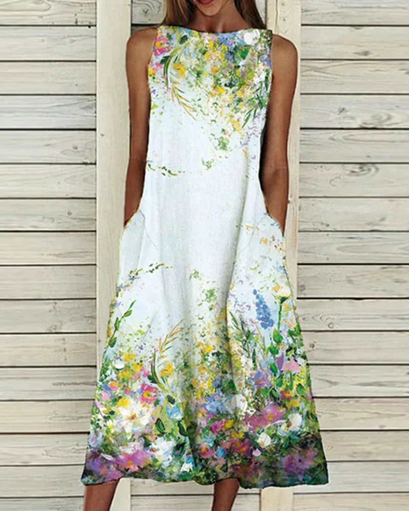 Fina Women's Midi Dress | Floral Pattern, Relaxed Fit Summer Dress 2