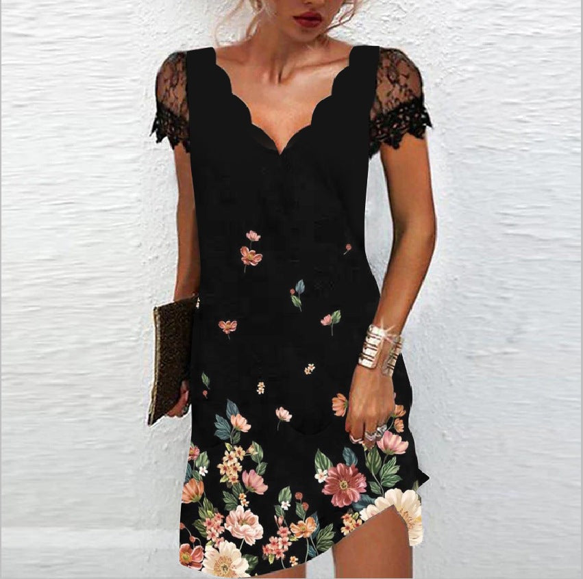 Fiona Women's Cocktail Dress | Elegant Scalloped Neckline, Lace Sleeves 2