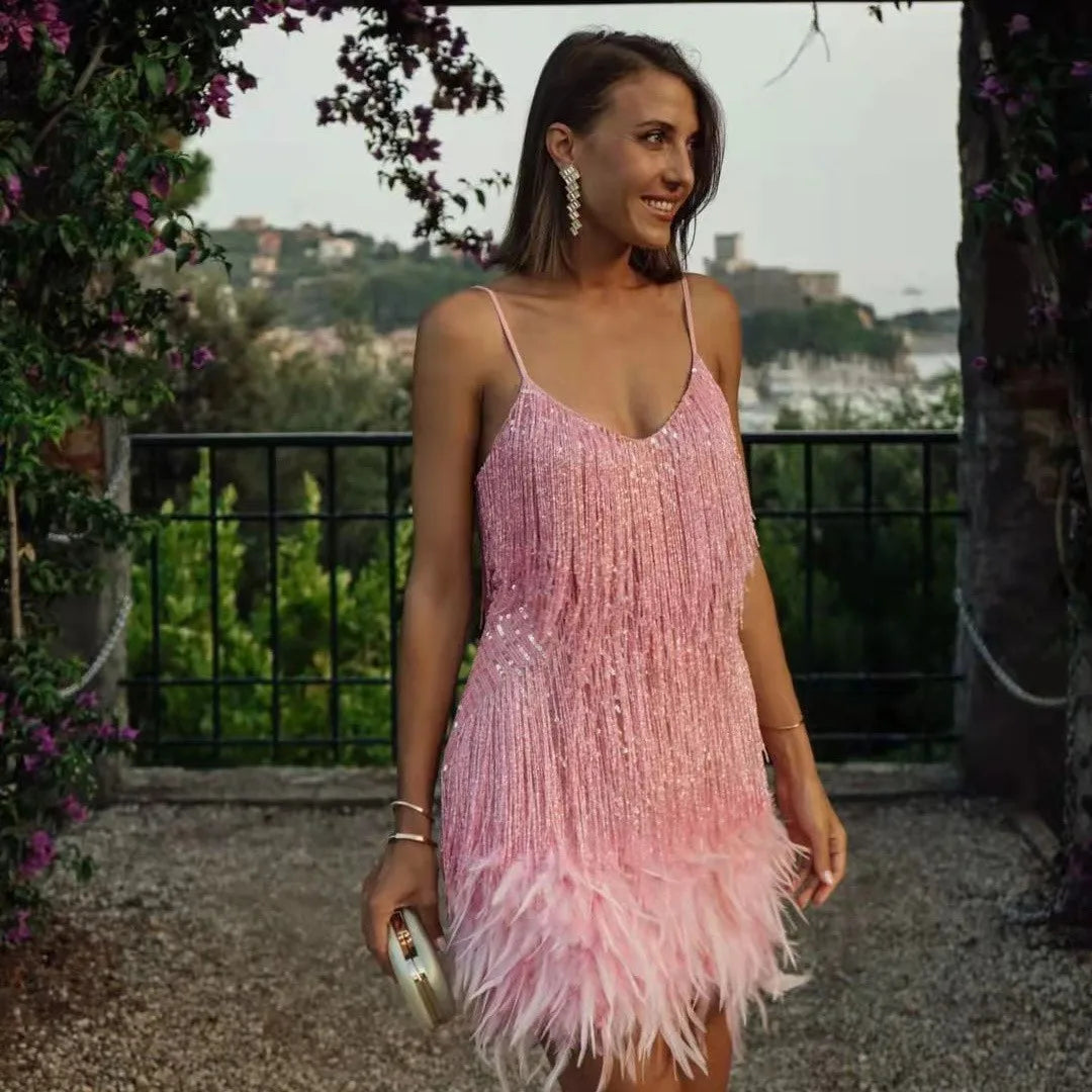 Fiona Women's Cocktail Dress | Fringe Feathers, Elegant 4