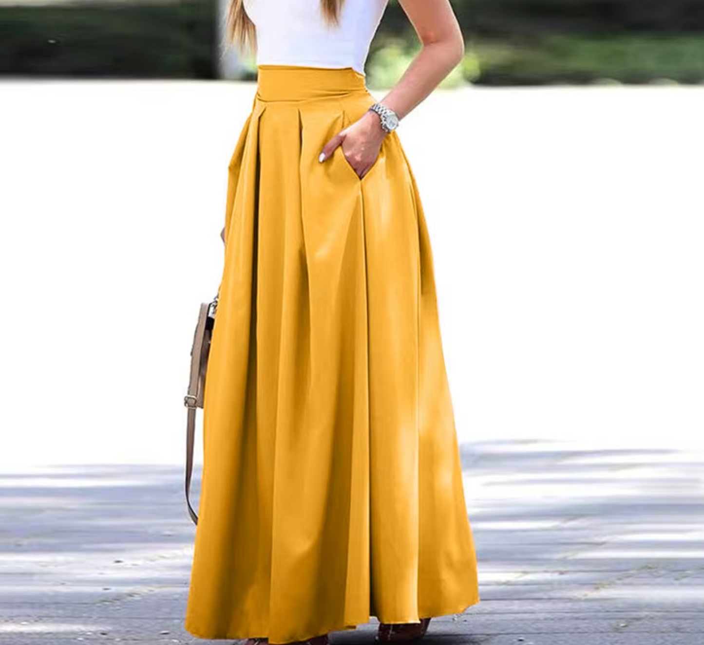 Fiona Women's Maxi Skirt | Pleated High Waisted, Flattering A-Line Design 3