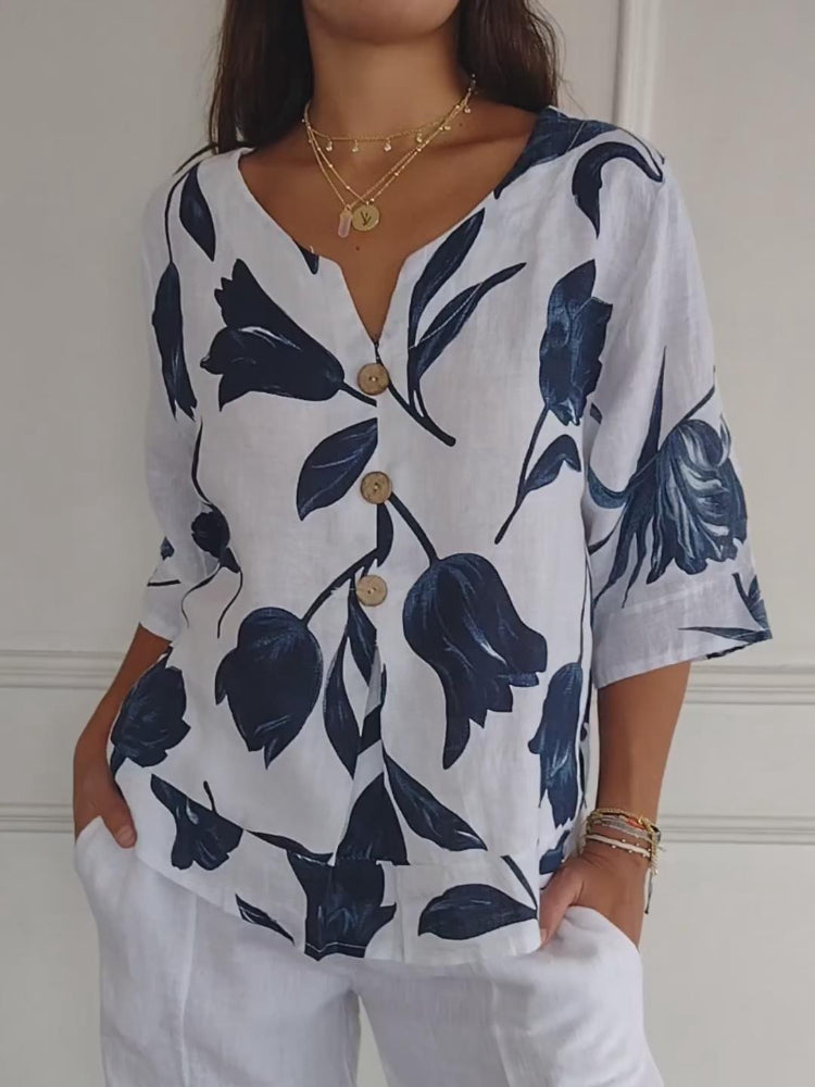 Flora Women's Blouse | Floral Print, Loose Fit, Wrinkle-Resistant 0