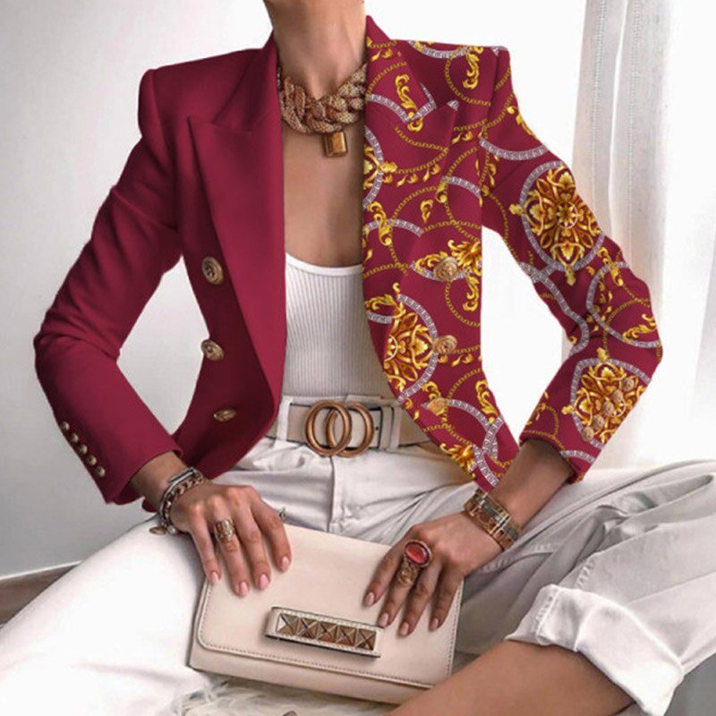 Florence Women's Blazer | Burgundy Patch Design, Elegant Fit 0