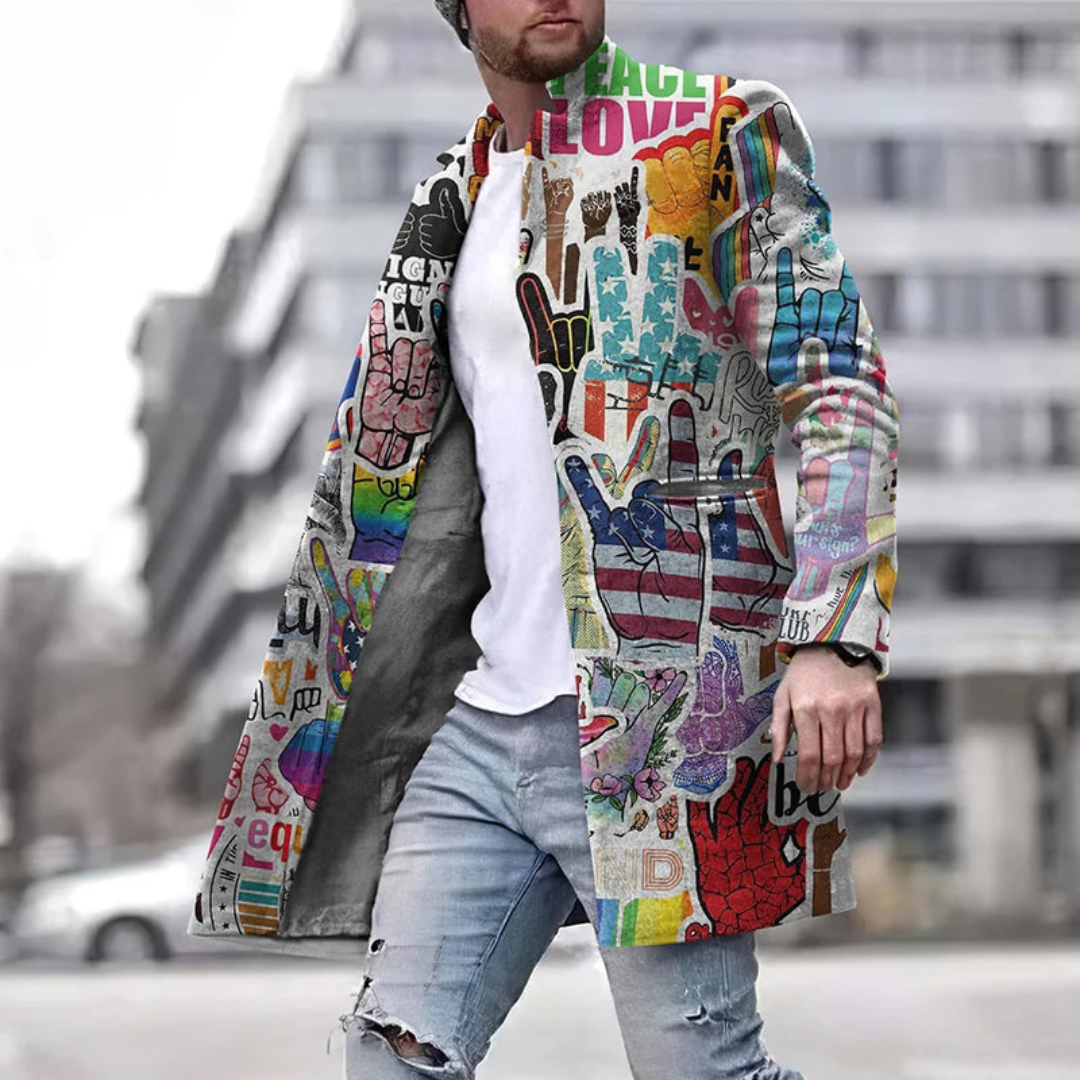 Franco Men's Coat | Graphic Design, Long Fit 0