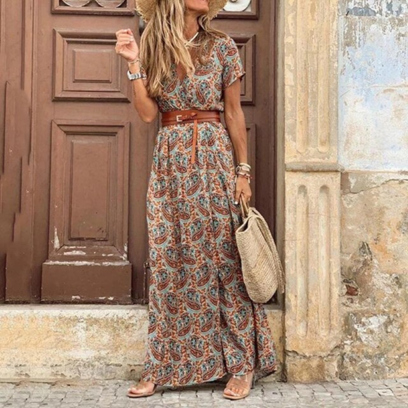 Gina Women's Maxi Dress | Floral Pattern, Belted Summer Style 3