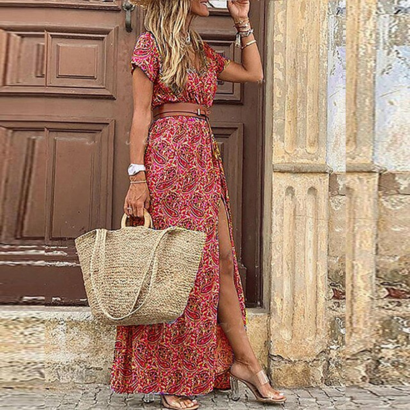 Gina Women's Maxi Dress | Floral Pattern, Belted Summer Style 4