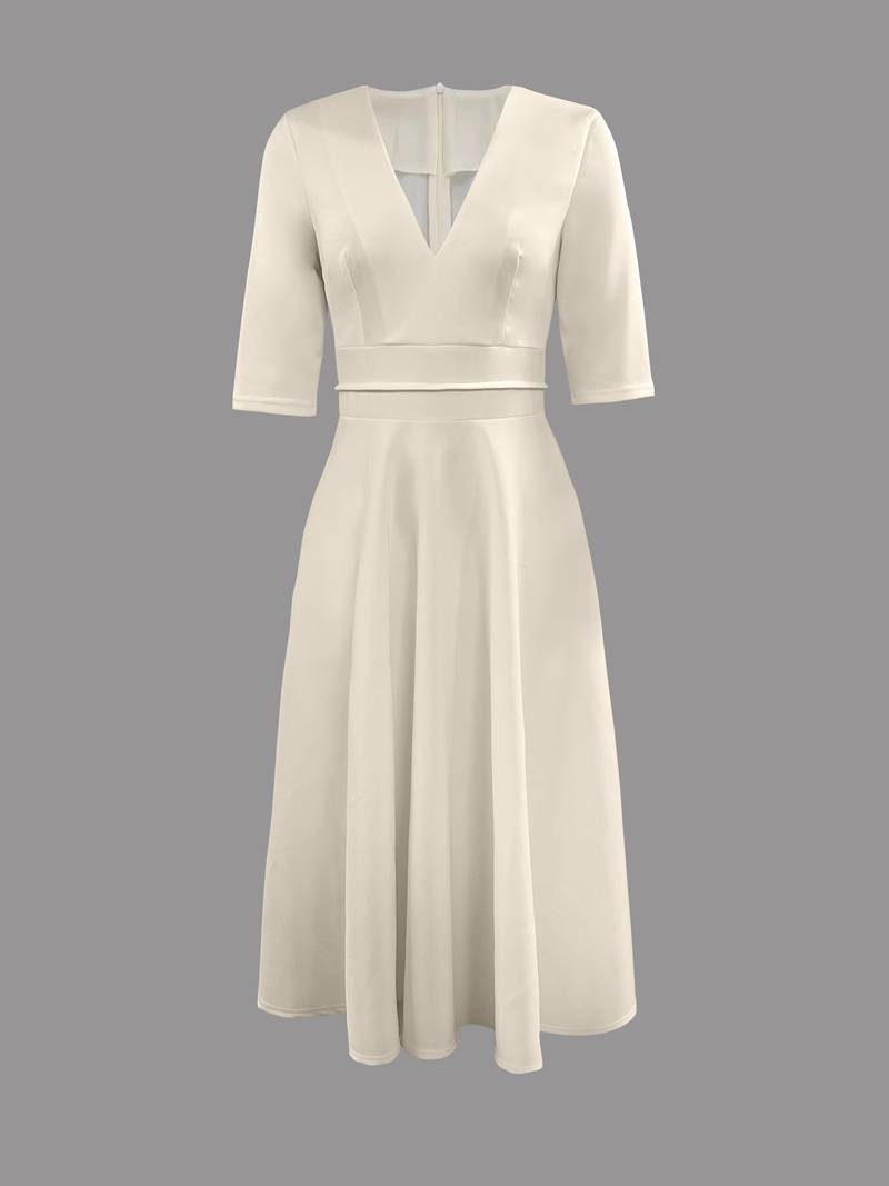 Gina Women's Midi Dress | Flared White Cocktail Dress for Special Occasions 4
