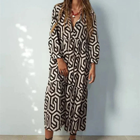 Gina Women's Midi Dress | Geometric Print, V-Neck Summer Dresses 0