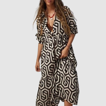 Gina Women's Midi Dress | Geometric Print, V-Neck Summer Dresses 2