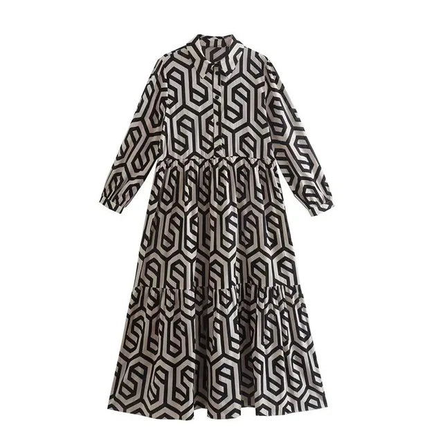 Gina Women's Midi Dress | Geometric Print, V-Neck Summer Dresses 3