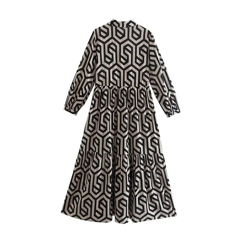 Gina Women's Midi Dress | Geometric Print, V-Neck Summer Dresses 4