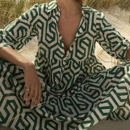 Gina Women's Midi Dress | Geometric Print, V-Neck Summer Dresses 7