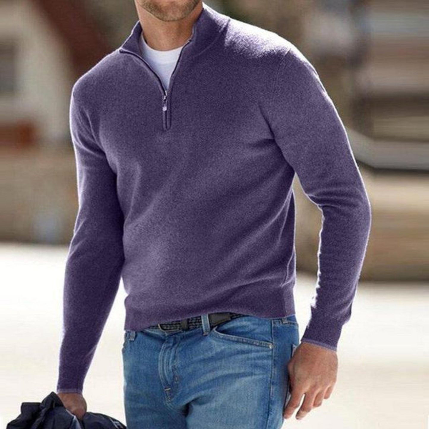 Haven Men's Sweater | V-Neck with Zip Design, Comfortable Fit 1