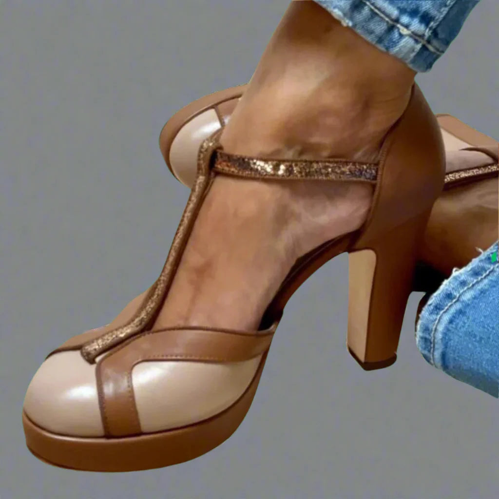 Haven Women's Black Heels | T-Strap Block Heel Design 0