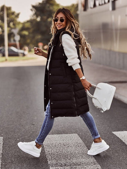 Haven Women's Quilted Puffer Vest | Long Hooded Design 2