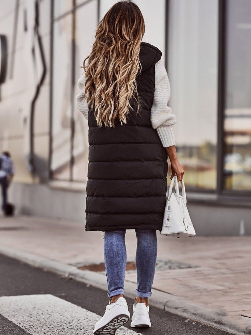 Haven Women's Quilted Puffer Vest | Long Hooded Design 3