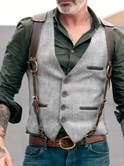 Hector Men's Black Vest | Stylish Button Front with Shoulder Straps 2