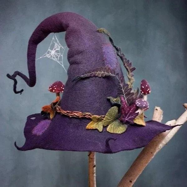 Helia Women's Witch Hat | Merino Wool Felt and Silk Chiffon, Classic Pointed Design for Halloween 0