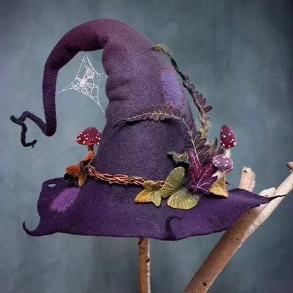 Helia Women's Witch Hat | Merino Wool Felt and Silk Chiffon, Classic Pointed Design for Halloween 0