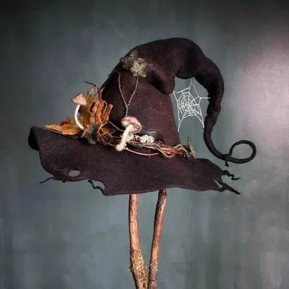 Helia Women's Witch Hat | Merino Wool Felt and Silk Chiffon, Classic Pointed Design for Halloween 1