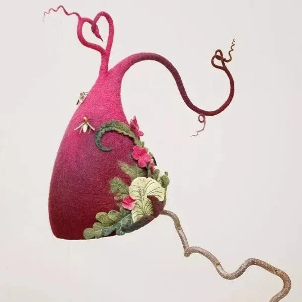 Helia Women's Witch Hat | Merino Wool Felt and Silk Chiffon, Classic Pointed Design for Halloween 2