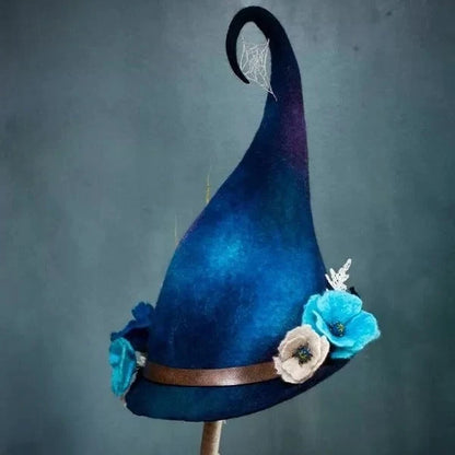 Helia Women's Witch Hat | Merino Wool Felt and Silk Chiffon, Classic Pointed Design for Halloween 3