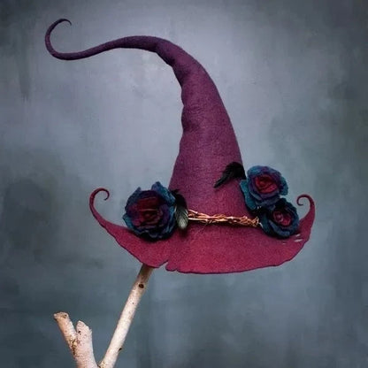 Helia Women's Witch Hat | Merino Wool Felt and Silk Chiffon, Classic Pointed Design for Halloween 4