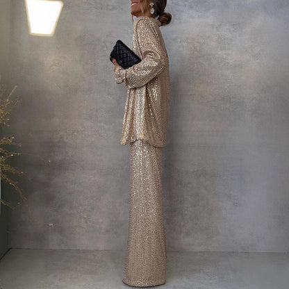 Hera Women's Blazer Suit | Shimmering Sequins, Wide Leg 3