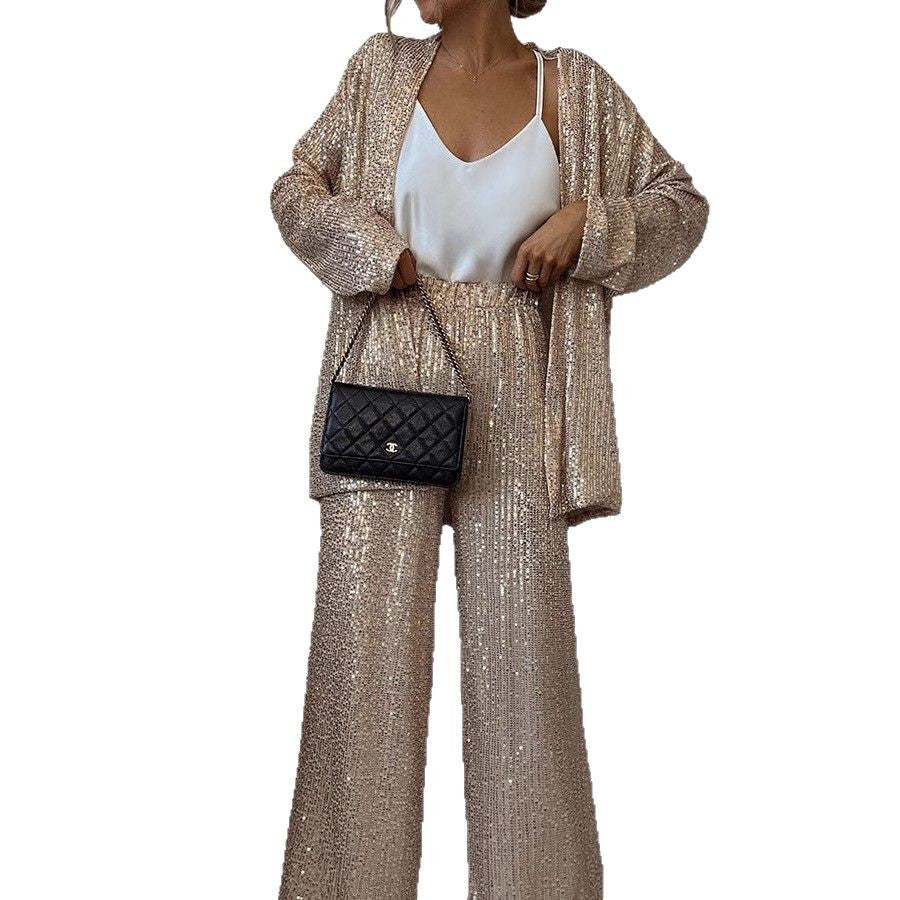 Hera Women's Blazer Suit | Shimmering Sequins, Wide Leg 5