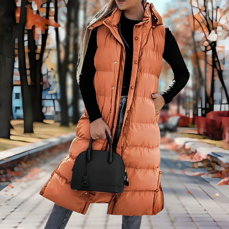 Hera Women's Long Hooded Puffer Vest | Cozy Insulation 2